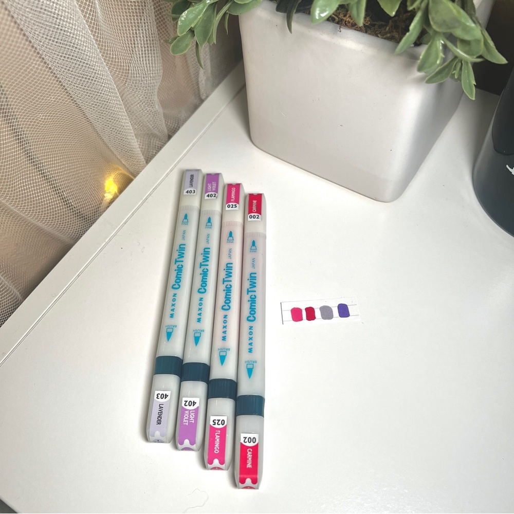 4 Japanese Comic Twin Pink and Purple Shades Alcohol Manga Markers